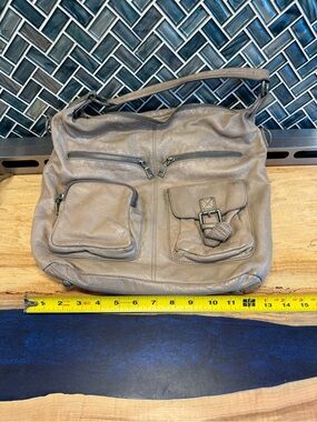 Liebeskind Taupe Leather Shoulder Bag with Front Pockets
